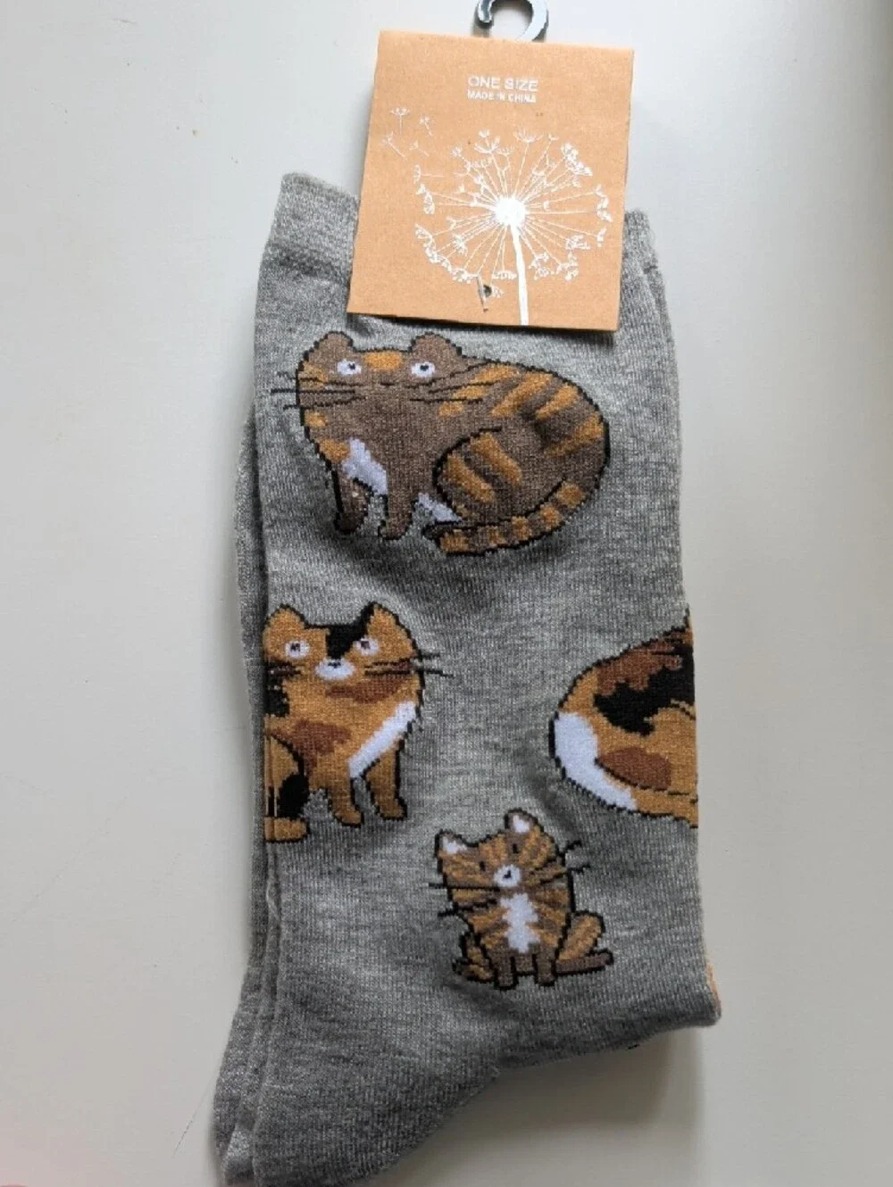 Cat Socks - Assorted Cream, Gray, Green